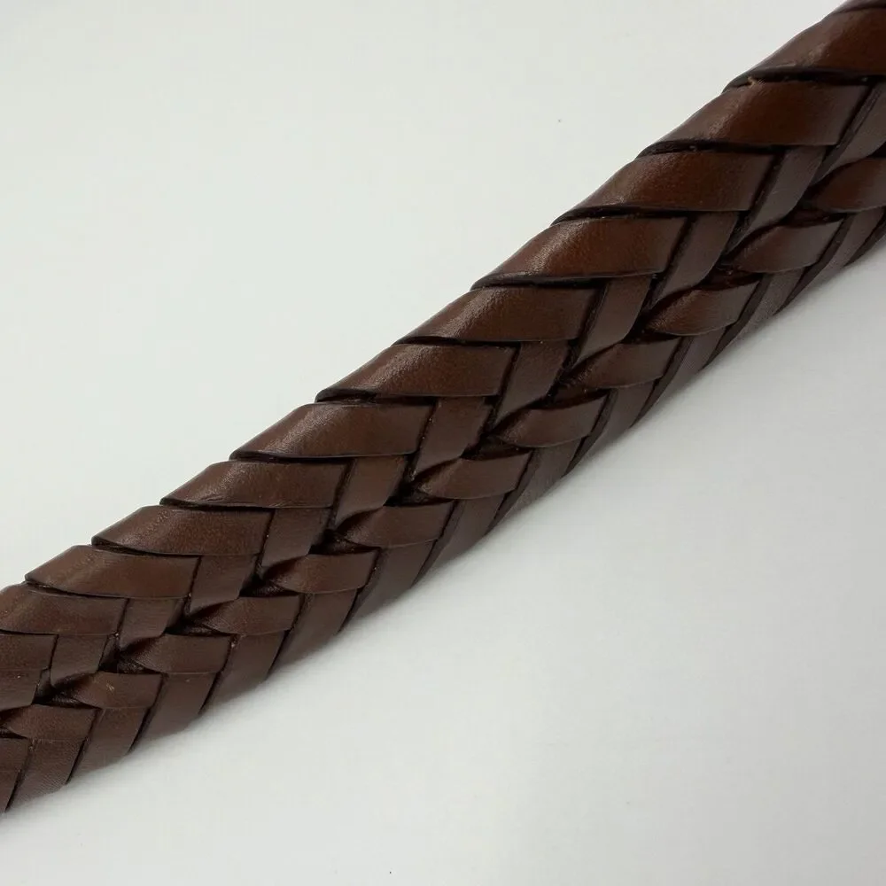 L.L. Bean Men's Brown Woven Braided Leather Belt With Brass Buckle Size 40